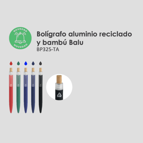 Bolígrafo aluminio reciclado y bambú Balu